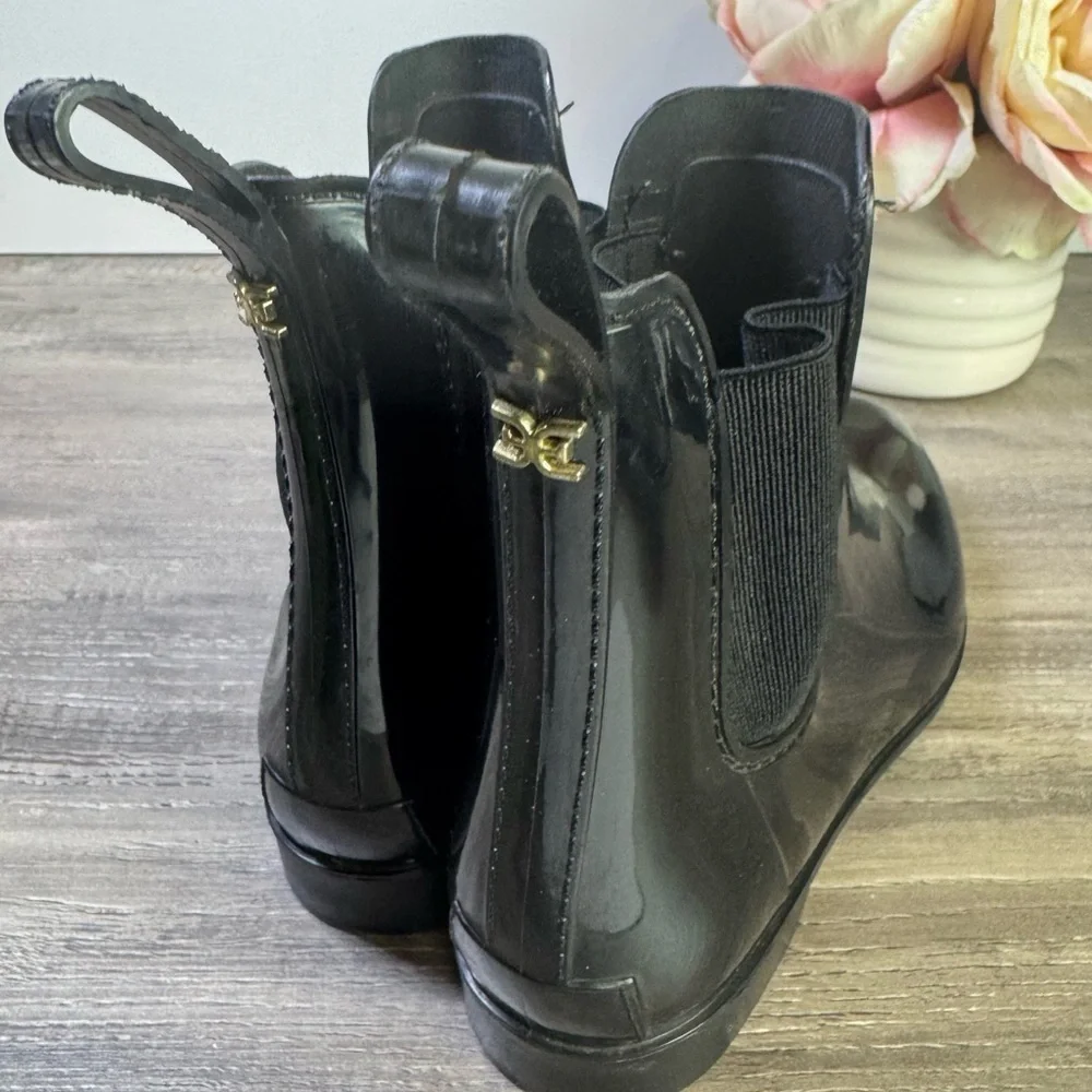 Sam Edelman Tinsley Chelsea Glossy Black Ankle Rubber Rainboots size 7